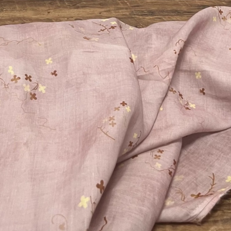 ผ้าลินินผสมรามีสไตล์โบโฮ สีชมพ - Vintage Sewing Textile บทวิจารณ์และราคา