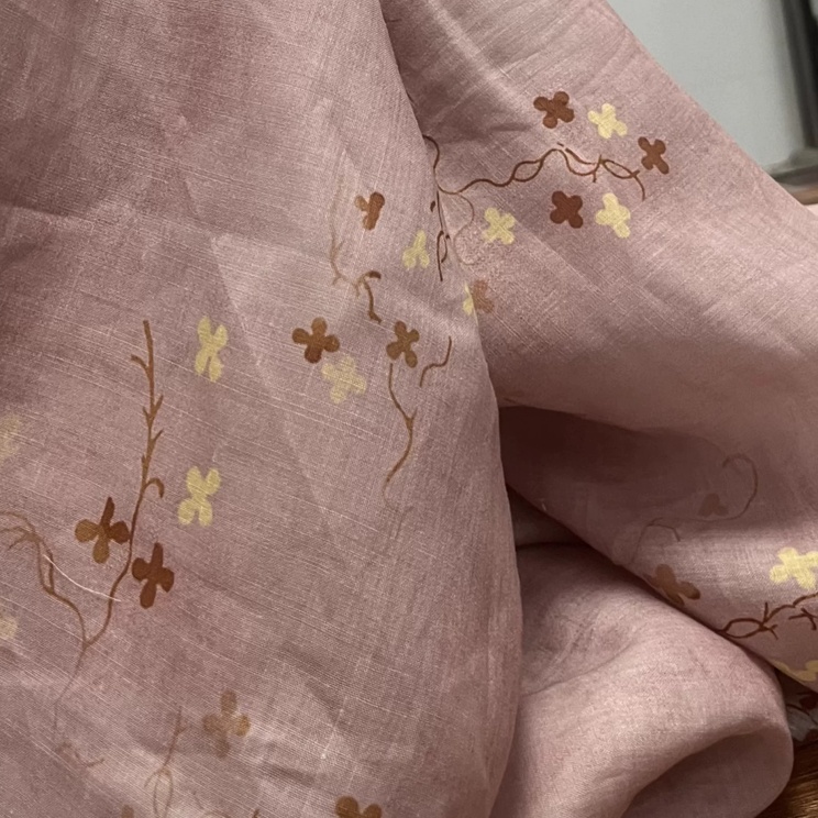 ผ้าลินินผสมรามีสไตล์โบโฮ สีชมพ - Vintage Sewing Textile บทวิจารณ์และราคา