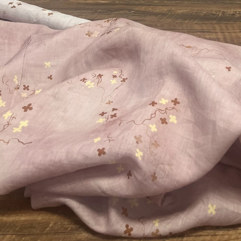 ผ้าลินินผสมรามีสไตล์โบโฮ สีชมพ - Vintage Sewing Textile บทวิจารณ์และราคา